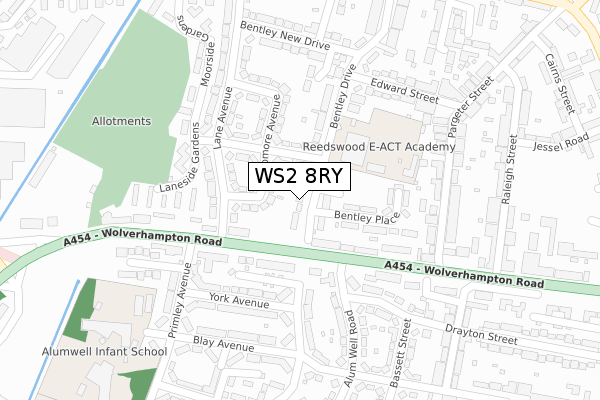 WS2 8RY map - large scale - OS Open Zoomstack (Ordnance Survey)