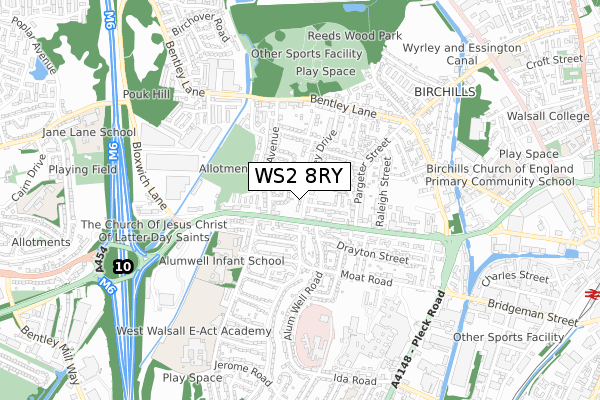 WS2 8RY map - small scale - OS Open Zoomstack (Ordnance Survey)