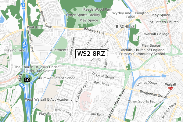 WS2 8RZ map - small scale - OS Open Zoomstack (Ordnance Survey)