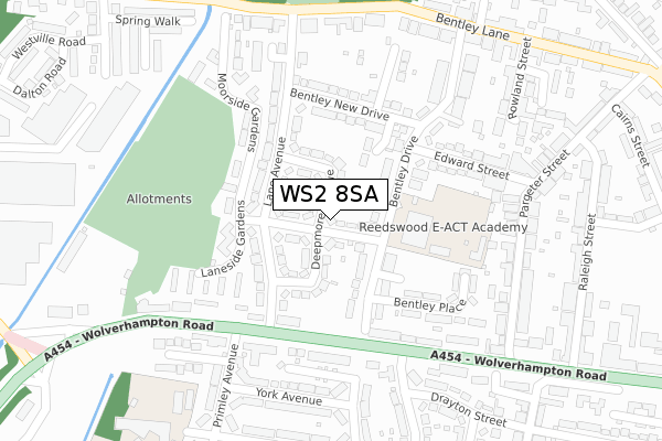 WS2 8SA map - large scale - OS Open Zoomstack (Ordnance Survey)