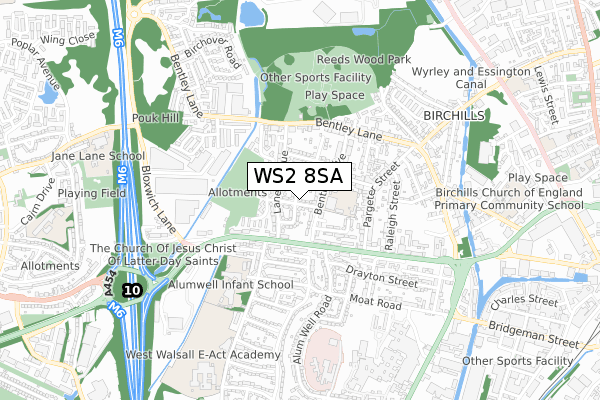 WS2 8SA map - small scale - OS Open Zoomstack (Ordnance Survey)