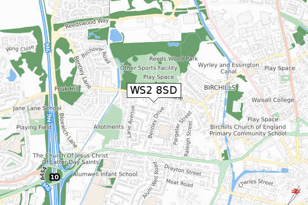 WS2 8SD map - small scale - OS Open Zoomstack (Ordnance Survey)