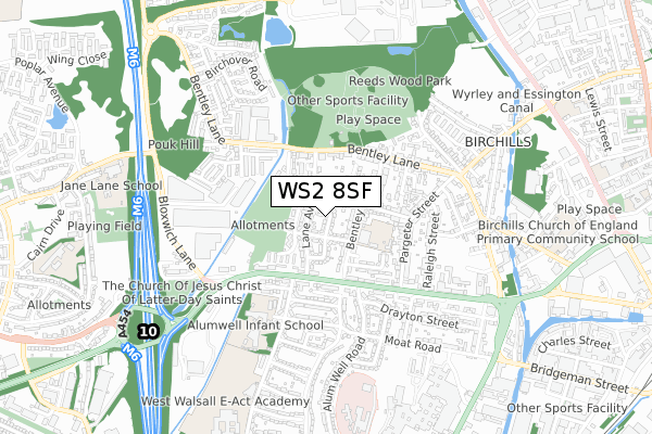 WS2 8SF map - small scale - OS Open Zoomstack (Ordnance Survey)