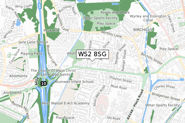 WS2 8SG map - small scale - OS Open Zoomstack (Ordnance Survey)