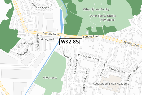 WS2 8SJ map - large scale - OS Open Zoomstack (Ordnance Survey)