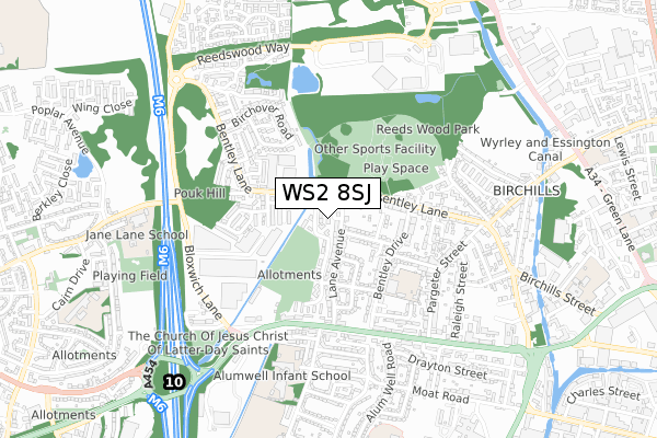 WS2 8SJ map - small scale - OS Open Zoomstack (Ordnance Survey)