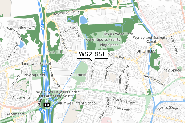 WS2 8SL map - small scale - OS Open Zoomstack (Ordnance Survey)