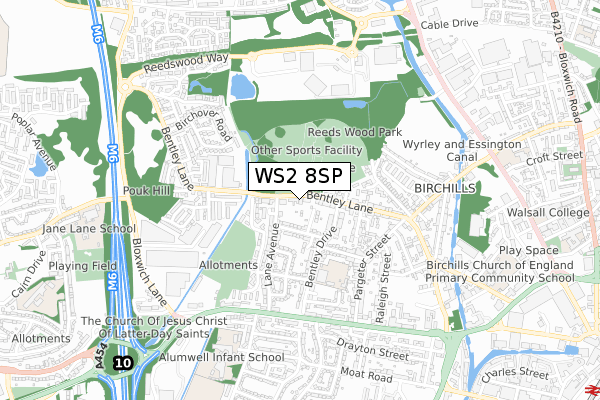 WS2 8SP map - small scale - OS Open Zoomstack (Ordnance Survey)
