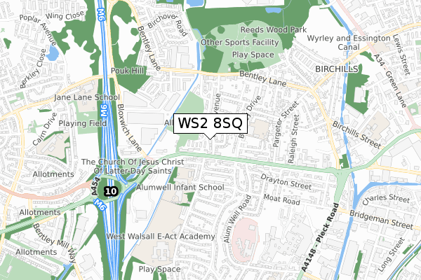 WS2 8SQ map - small scale - OS Open Zoomstack (Ordnance Survey)