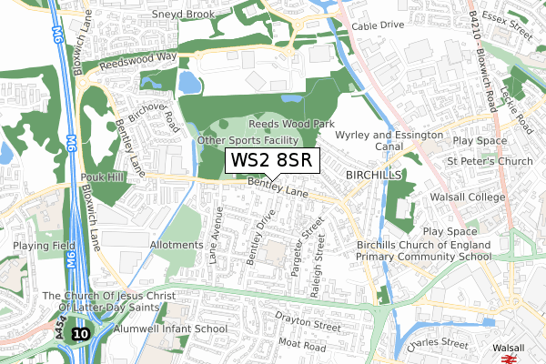 WS2 8SR map - small scale - OS Open Zoomstack (Ordnance Survey)