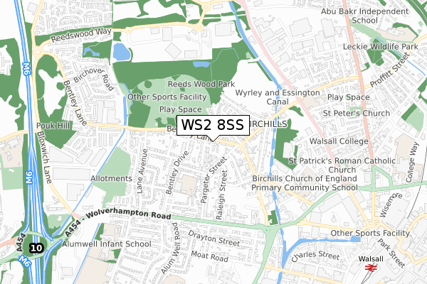WS2 8SS map - small scale - OS Open Zoomstack (Ordnance Survey)