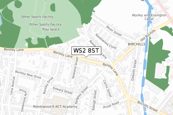 WS2 8ST map - large scale - OS Open Zoomstack (Ordnance Survey)