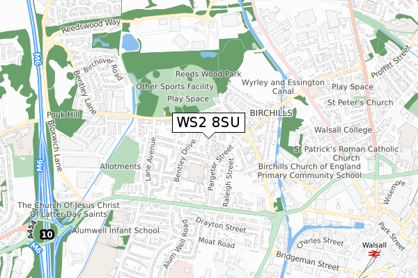 WS2 8SU map - small scale - OS Open Zoomstack (Ordnance Survey)