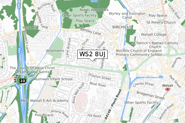 WS2 8UJ map - small scale - OS Open Zoomstack (Ordnance Survey)