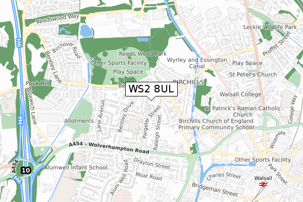 WS2 8UL map - small scale - OS Open Zoomstack (Ordnance Survey)