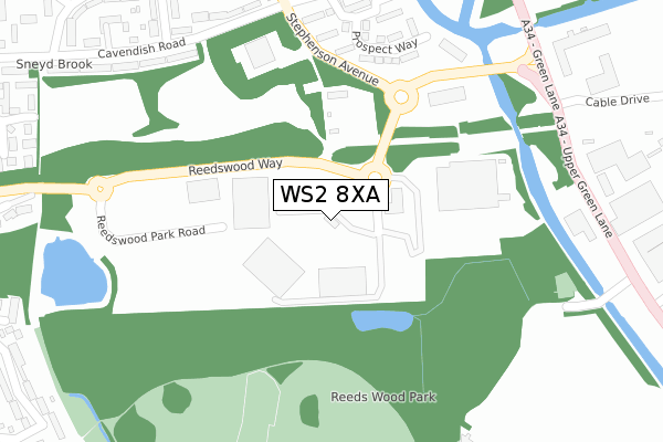 WS2 8XA map - large scale - OS Open Zoomstack (Ordnance Survey)