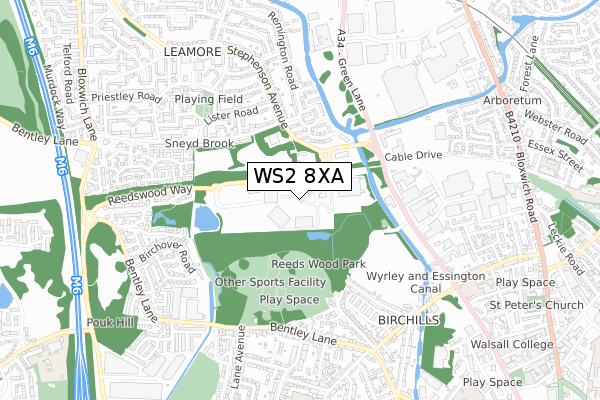 WS2 8XA map - small scale - OS Open Zoomstack (Ordnance Survey)