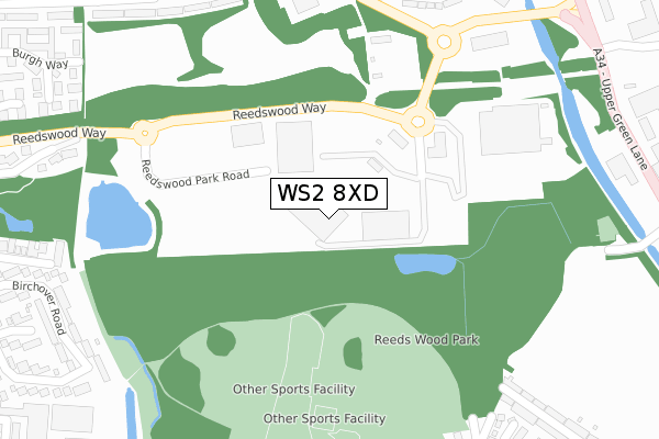 WS2 8XD map - large scale - OS Open Zoomstack (Ordnance Survey)