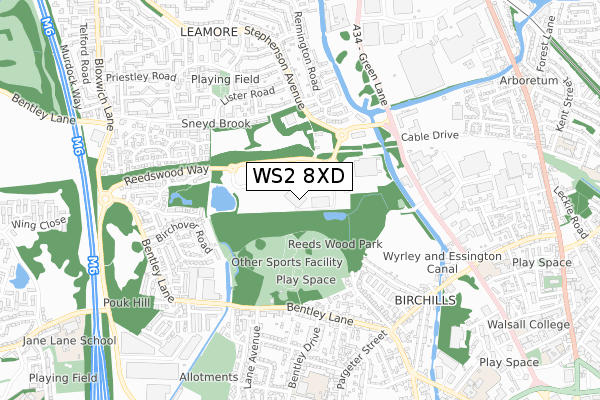 WS2 8XD map - small scale - OS Open Zoomstack (Ordnance Survey)