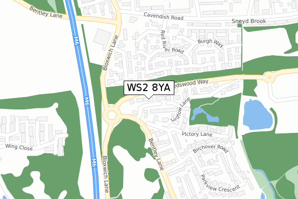 WS2 8YA map - large scale - OS Open Zoomstack (Ordnance Survey)