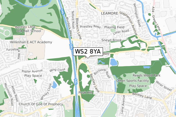 WS2 8YA map - small scale - OS Open Zoomstack (Ordnance Survey)