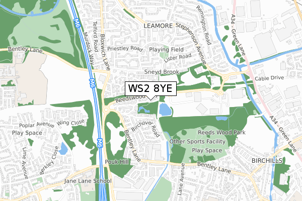 WS2 8YE map - small scale - OS Open Zoomstack (Ordnance Survey)
