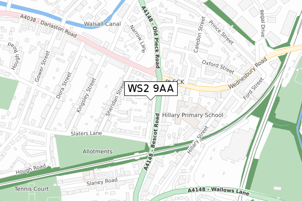 WS2 9AA map - large scale - OS Open Zoomstack (Ordnance Survey)