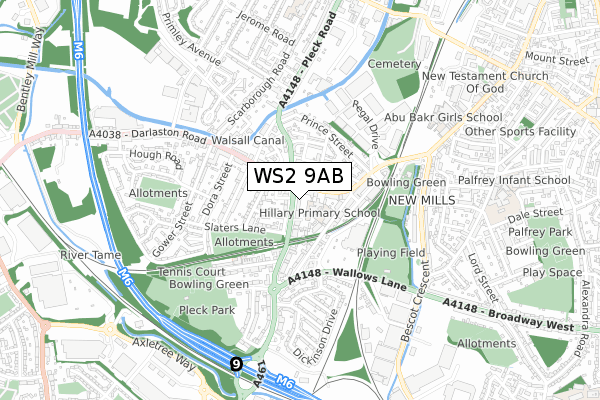WS2 9AB map - small scale - OS Open Zoomstack (Ordnance Survey)