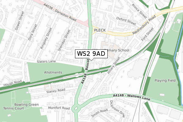 WS2 9AD map - large scale - OS Open Zoomstack (Ordnance Survey)