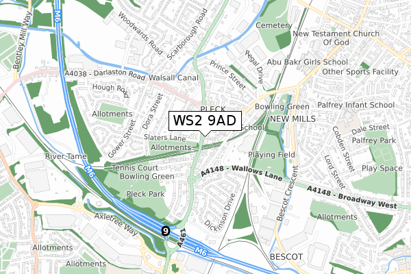 WS2 9AD map - small scale - OS Open Zoomstack (Ordnance Survey)