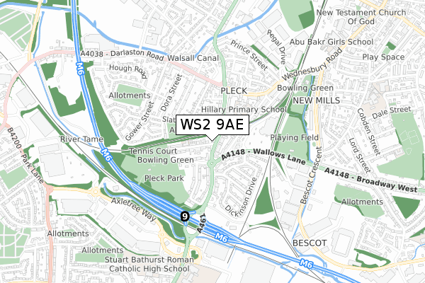 WS2 9AE map - small scale - OS Open Zoomstack (Ordnance Survey)