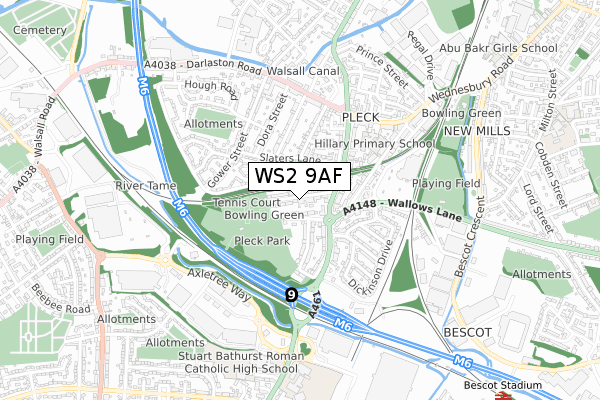 WS2 9AF map - small scale - OS Open Zoomstack (Ordnance Survey)