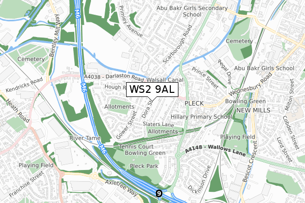 WS2 9AL map - small scale - OS Open Zoomstack (Ordnance Survey)