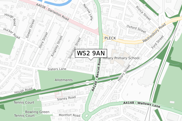 WS2 9AN map - large scale - OS Open Zoomstack (Ordnance Survey)