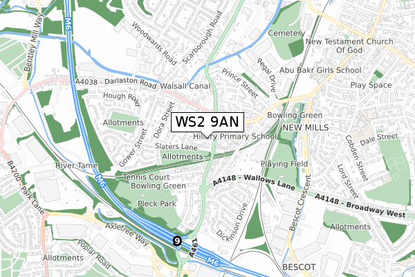 WS2 9AN map - small scale - OS Open Zoomstack (Ordnance Survey)