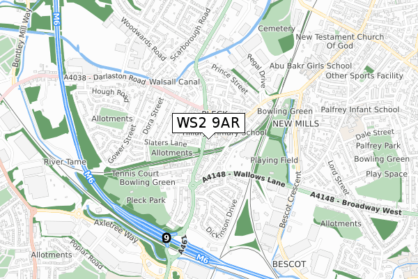 WS2 9AR map - small scale - OS Open Zoomstack (Ordnance Survey)