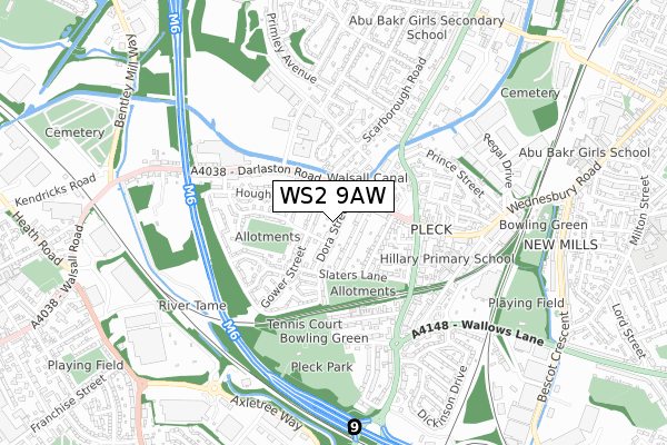 WS2 9AW map - small scale - OS Open Zoomstack (Ordnance Survey)