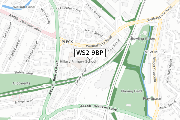 WS2 9BP map - large scale - OS Open Zoomstack (Ordnance Survey)