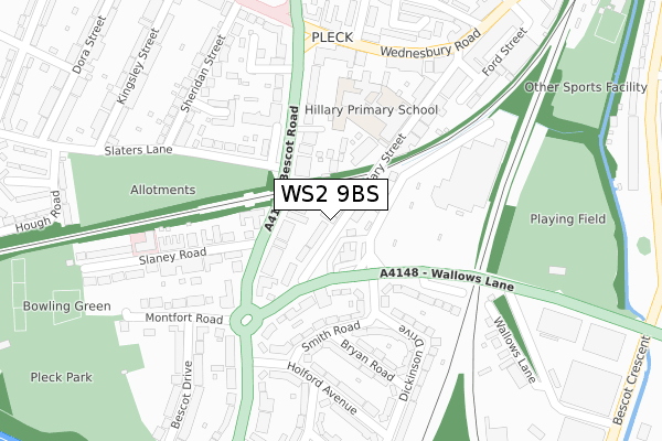 WS2 9BS map - large scale - OS Open Zoomstack (Ordnance Survey)