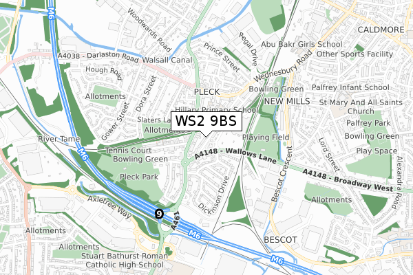 WS2 9BS map - small scale - OS Open Zoomstack (Ordnance Survey)