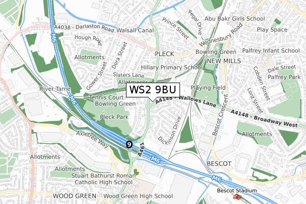 WS2 9BU map - small scale - OS Open Zoomstack (Ordnance Survey)