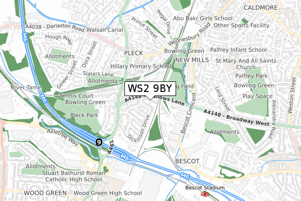 WS2 9BY map - small scale - OS Open Zoomstack (Ordnance Survey)