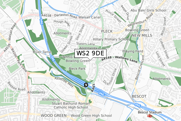 WS2 9DE map - small scale - OS Open Zoomstack (Ordnance Survey)