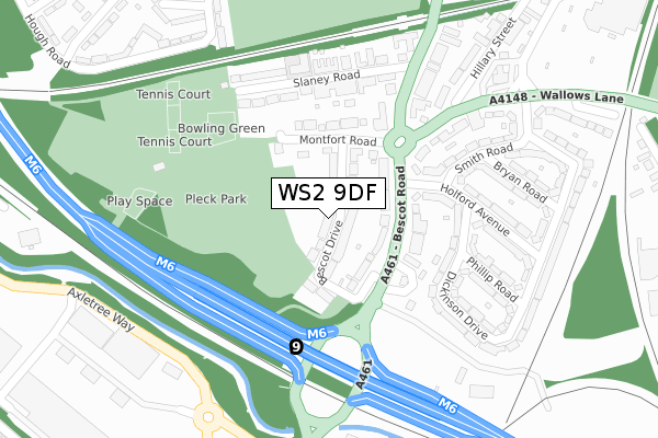 WS2 9DF map - large scale - OS Open Zoomstack (Ordnance Survey)