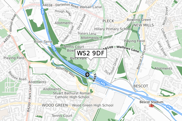 WS2 9DF map - small scale - OS Open Zoomstack (Ordnance Survey)