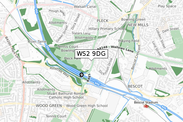 WS2 9DG map - small scale - OS Open Zoomstack (Ordnance Survey)