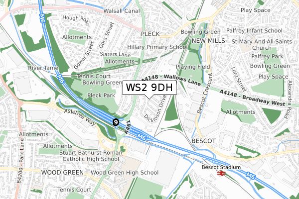 WS2 9DH map - small scale - OS Open Zoomstack (Ordnance Survey)