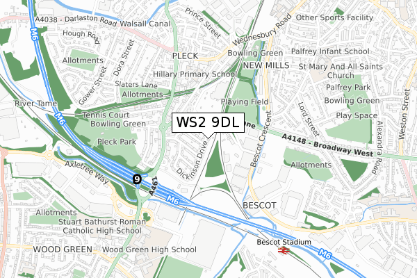 WS2 9DL map - small scale - OS Open Zoomstack (Ordnance Survey)