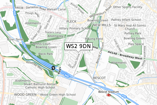 WS2 9DN map - small scale - OS Open Zoomstack (Ordnance Survey)