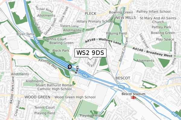 WS2 9DS map - small scale - OS Open Zoomstack (Ordnance Survey)